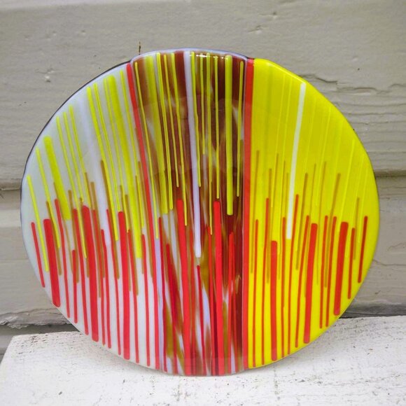Decorative Three-Layered Fused Art Glass Plate/Bowl in Warm Tones - Picture 2 of 11